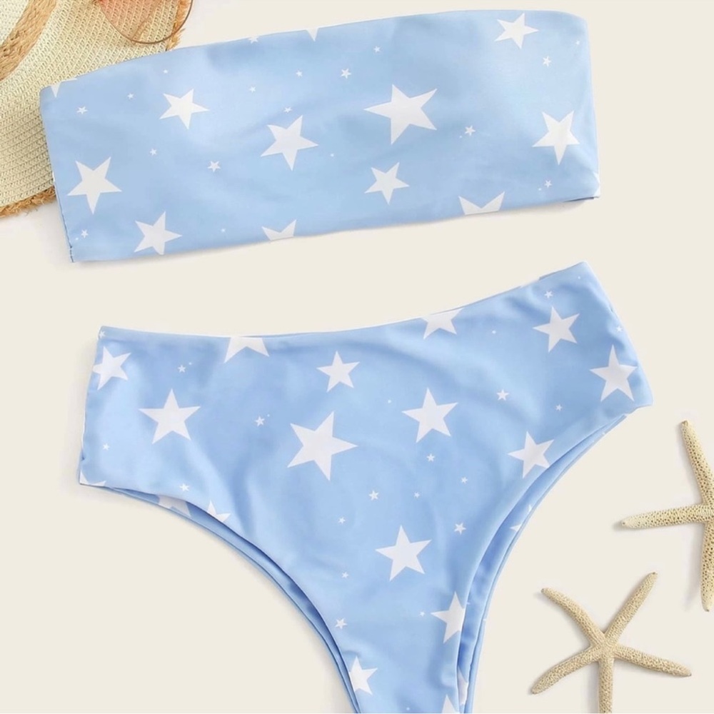 Light Blue Star Fourth of July High Waisted Bikini